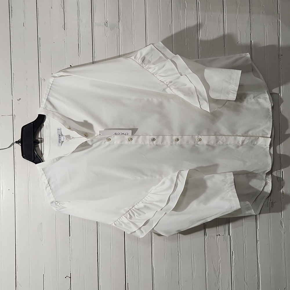Chico's White Ruffle Sleeve Shirt 2.5/14/XL